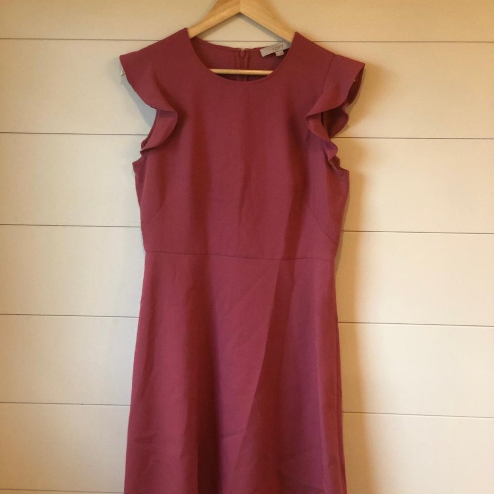 Loft Women's Midi Dress Flutter Sleeve Women's Mauve Size 8